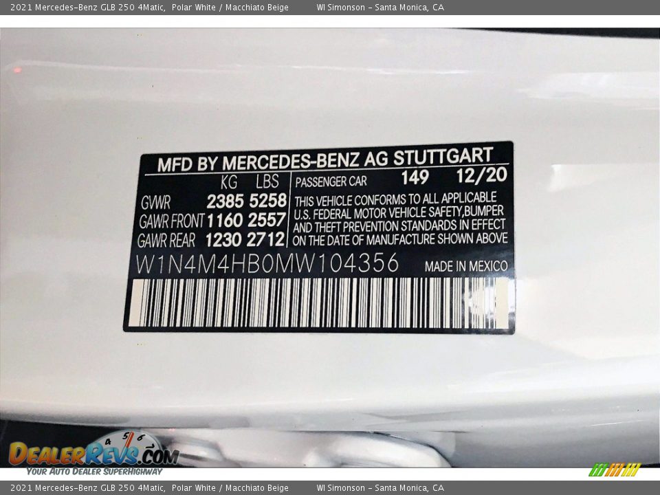 2021 Mercedes-Benz GLB 250 4Matic Polar White / Macchiato Beige Photo #10