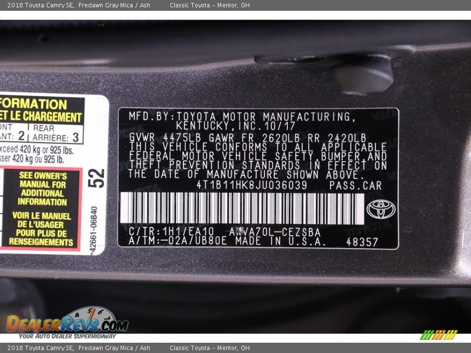 2018 Toyota Camry SE Predawn Gray Mica / Ash Photo #22