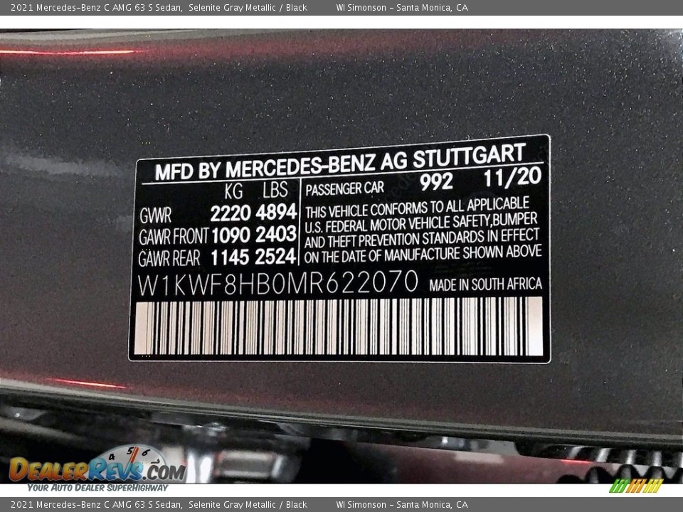 2021 Mercedes-Benz C AMG 63 S Sedan Selenite Gray Metallic / Black Photo #10