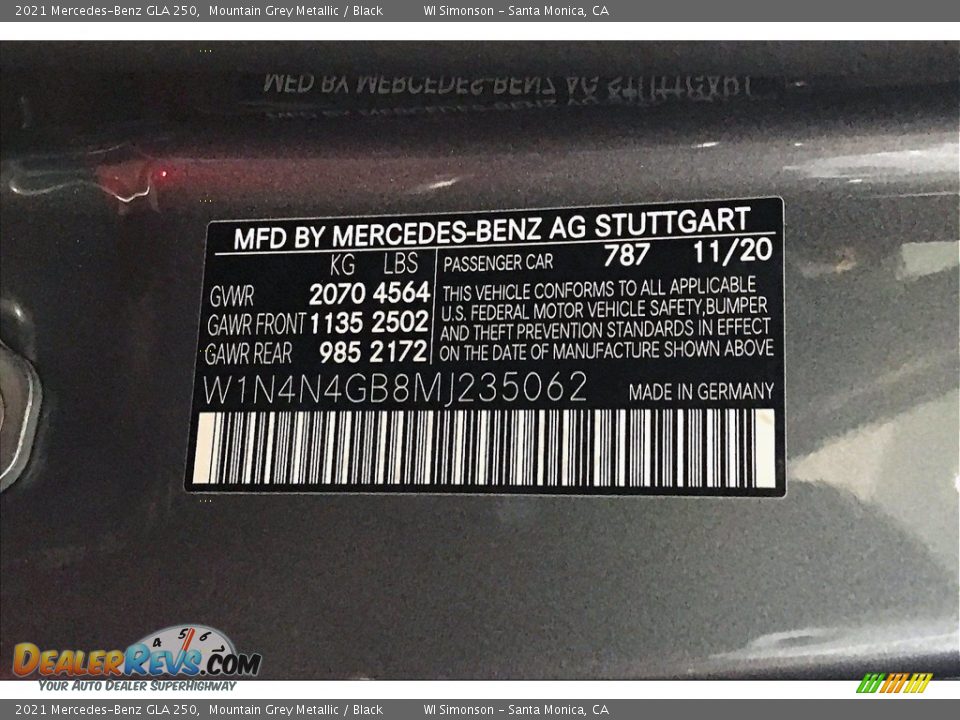 2021 Mercedes-Benz GLA 250 Mountain Grey Metallic / Black Photo #10