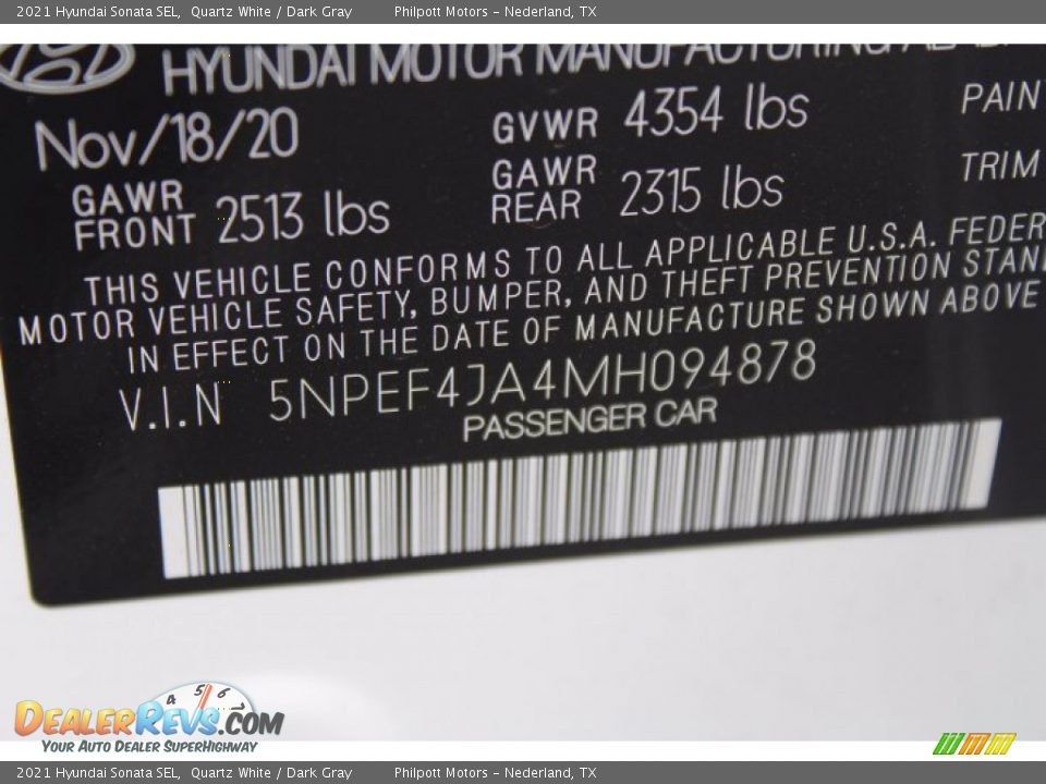 2021 Hyundai Sonata SEL Quartz White / Dark Gray Photo #24