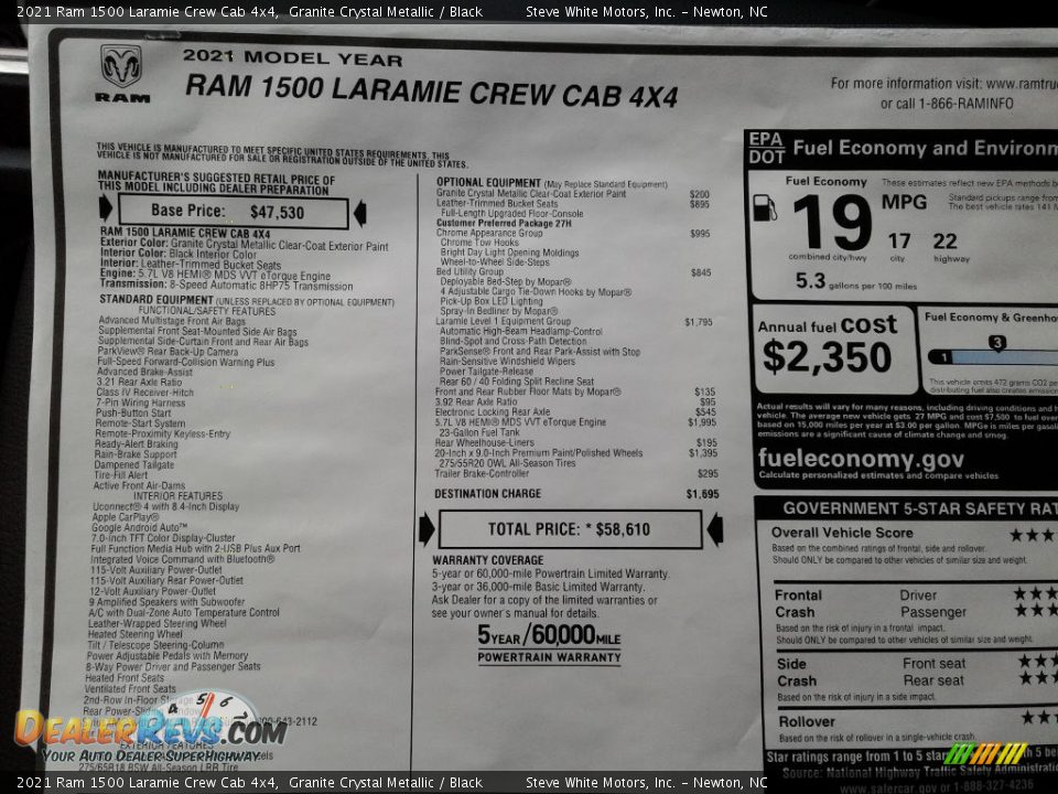 2021 Ram 1500 Laramie Crew Cab 4x4 Granite Crystal Metallic / Black Photo #34