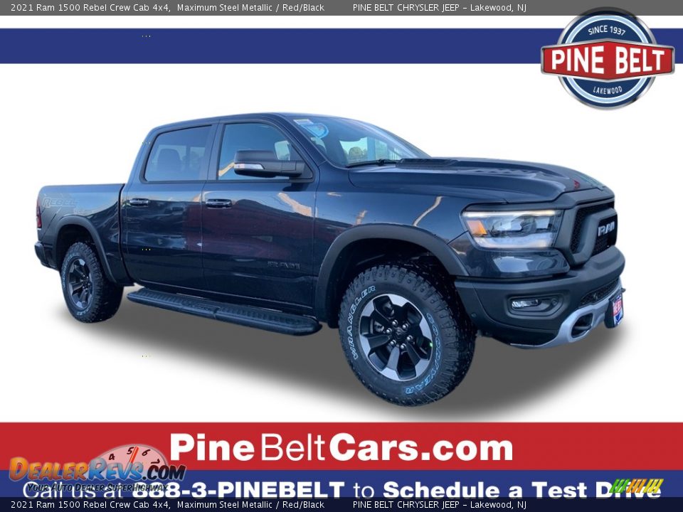 2021 Ram 1500 Rebel Crew Cab 4x4 Maximum Steel Metallic / Red/Black Photo #1