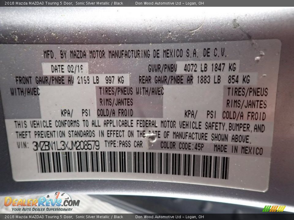 2018 Mazda MAZDA3 Touring 5 Door Sonic Silver Metallic / Black Photo #33