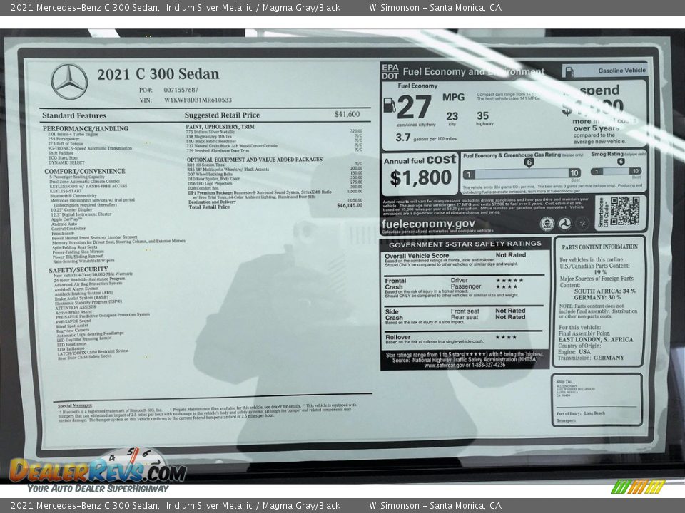 2021 Mercedes-Benz C 300 Sedan Iridium Silver Metallic / Magma Gray/Black Photo #11