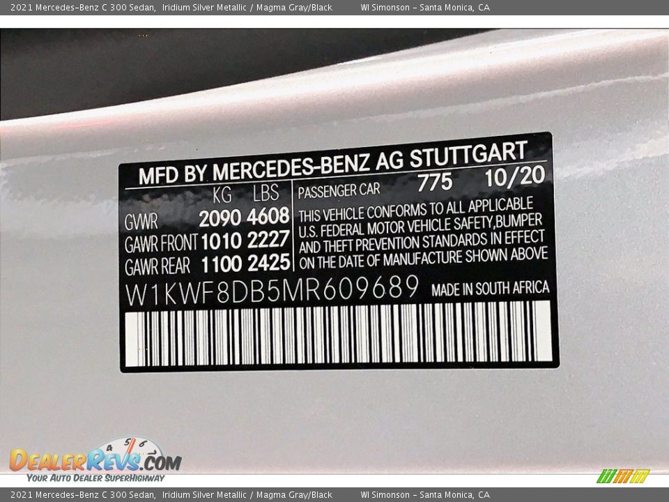 2021 Mercedes-Benz C 300 Sedan Iridium Silver Metallic / Magma Gray/Black Photo #10