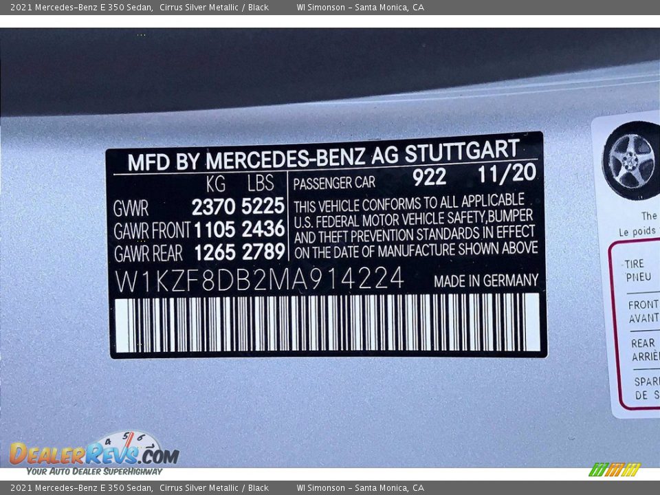 2021 Mercedes-Benz E 350 Sedan Cirrus Silver Metallic / Black Photo #10