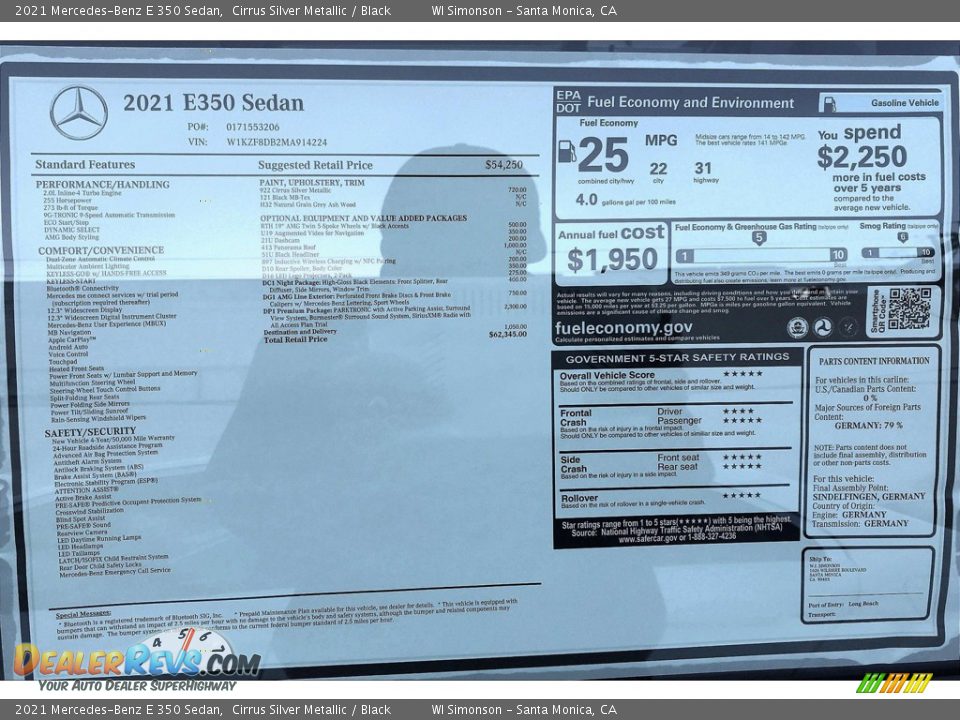 2021 Mercedes-Benz E 350 Sedan Cirrus Silver Metallic / Black Photo #11