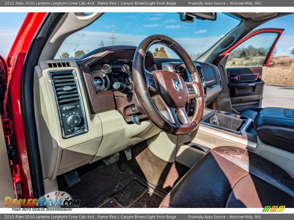 2015 Ram 3500 Laramie Longhorn Crew Cab 4x4 Flame Red / Canyon Brown/Light Frost Beige Photo #20