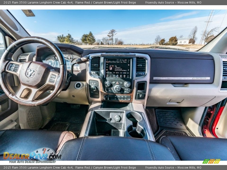 2015 Ram 3500 Laramie Longhorn Crew Cab 4x4 Flame Red / Canyon Brown/Light Frost Beige Photo #33