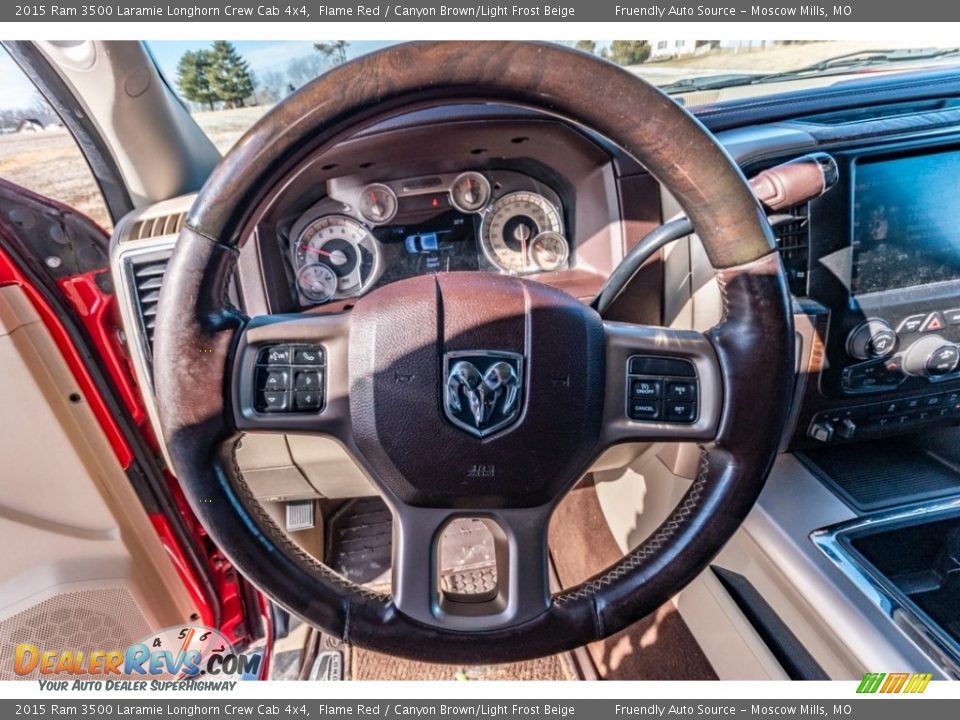 2015 Ram 3500 Laramie Longhorn Crew Cab 4x4 Flame Red / Canyon Brown/Light Frost Beige Photo #35