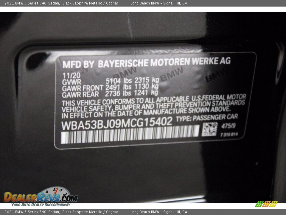 2021 BMW 5 Series 540i Sedan Black Sapphire Metallic / Cognac Photo #25