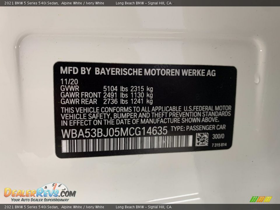 2021 BMW 5 Series 540i Sedan Alpine White / Ivory White Photo #3