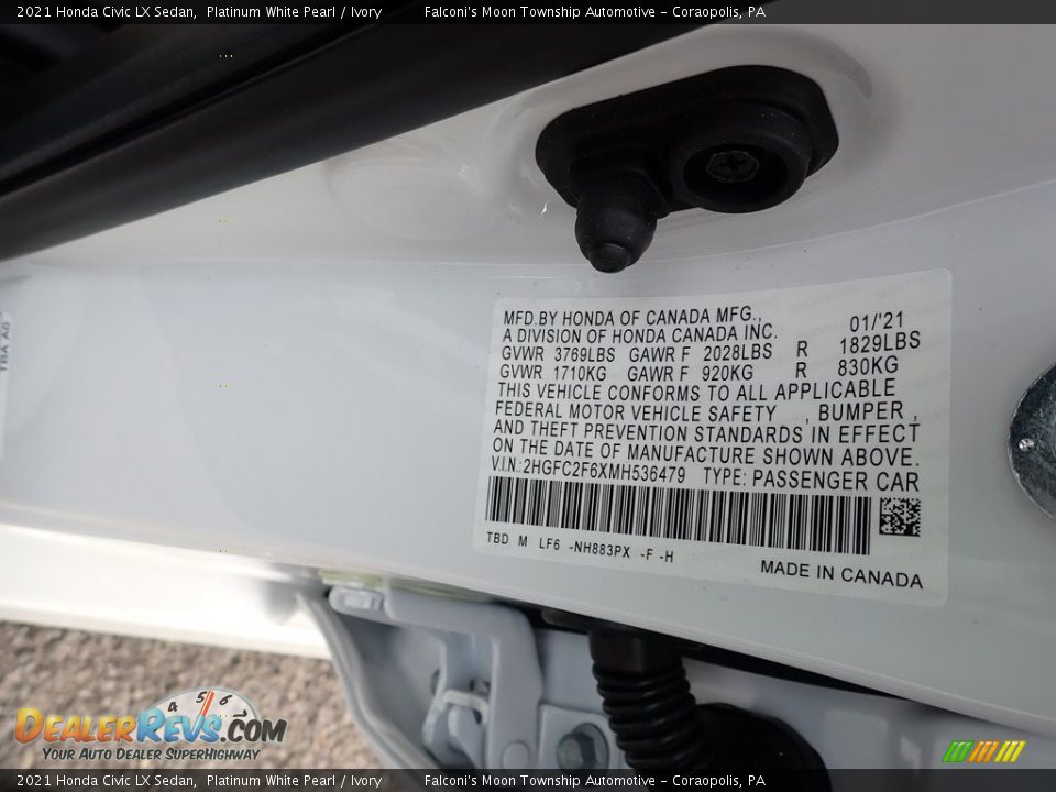 2021 Honda Civic LX Sedan Platinum White Pearl / Ivory Photo #13