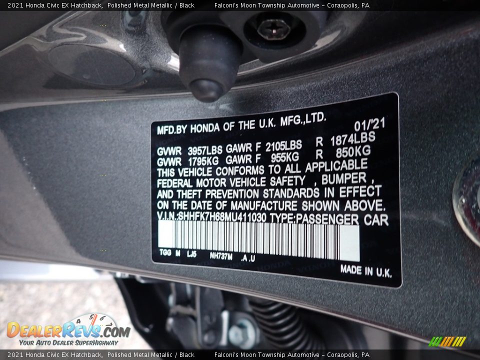2021 Honda Civic EX Hatchback Polished Metal Metallic / Black Photo #11