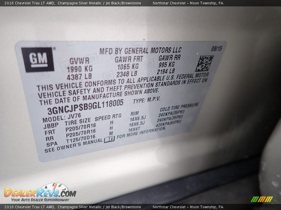 2016 Chevrolet Trax LT AWD Champagne Silver Metallic / Jet Black/Brownstone Photo #28