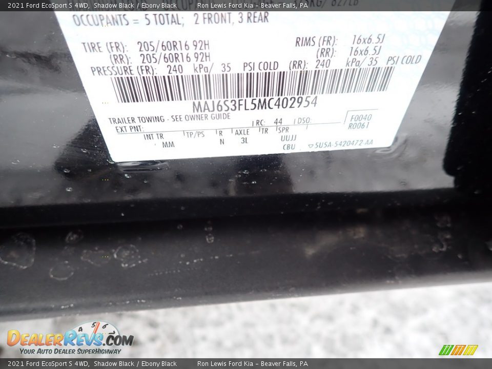 2021 Ford EcoSport S 4WD Shadow Black / Ebony Black Photo #16