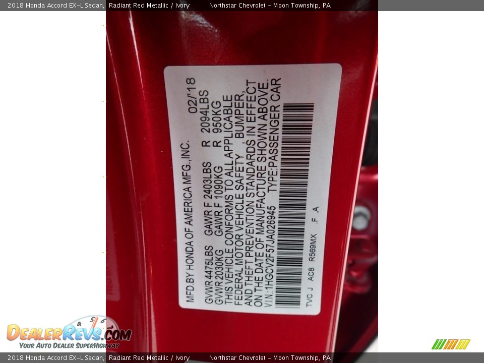 2018 Honda Accord EX-L Sedan Radiant Red Metallic / Ivory Photo #28