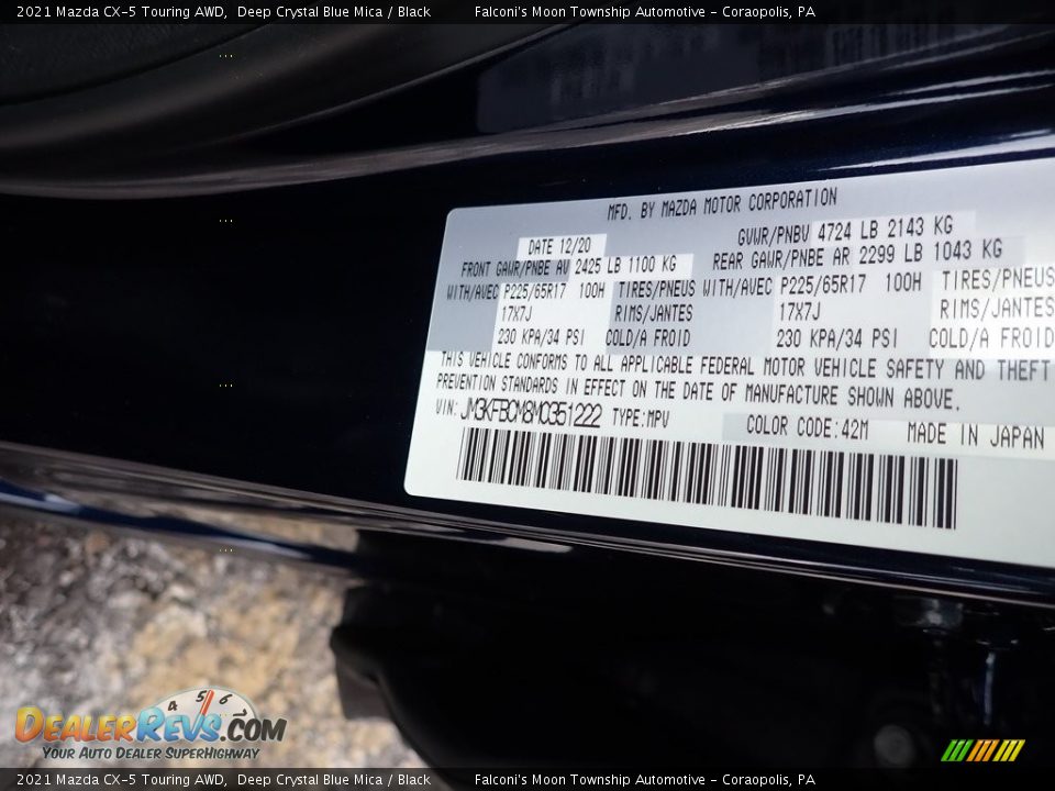 2021 Mazda CX-5 Touring AWD Deep Crystal Blue Mica / Black Photo #12