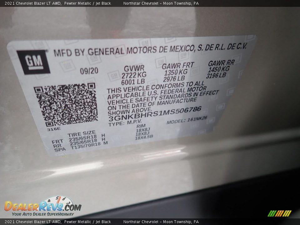 2021 Chevrolet Blazer LT AWD Pewter Metallic / Jet Black Photo #18