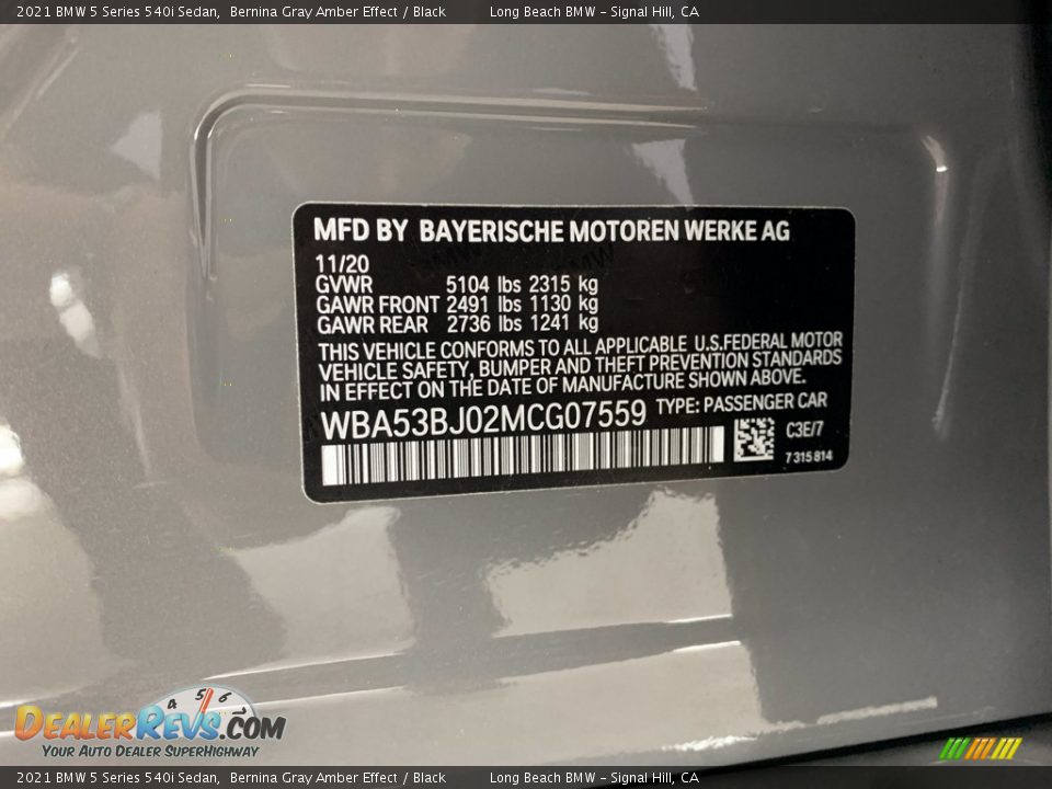 2021 BMW 5 Series 540i Sedan Bernina Gray Amber Effect / Black Photo #3