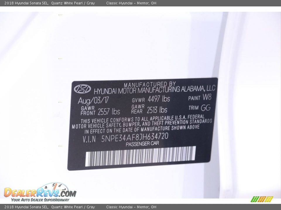 2018 Hyundai Sonata SEL Quartz White Pearl / Gray Photo #20