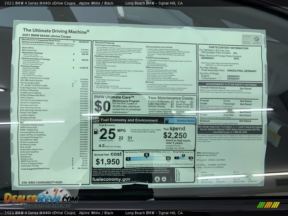 2021 BMW 4 Series M440i xDrive Coupe Window Sticker Photo #2
