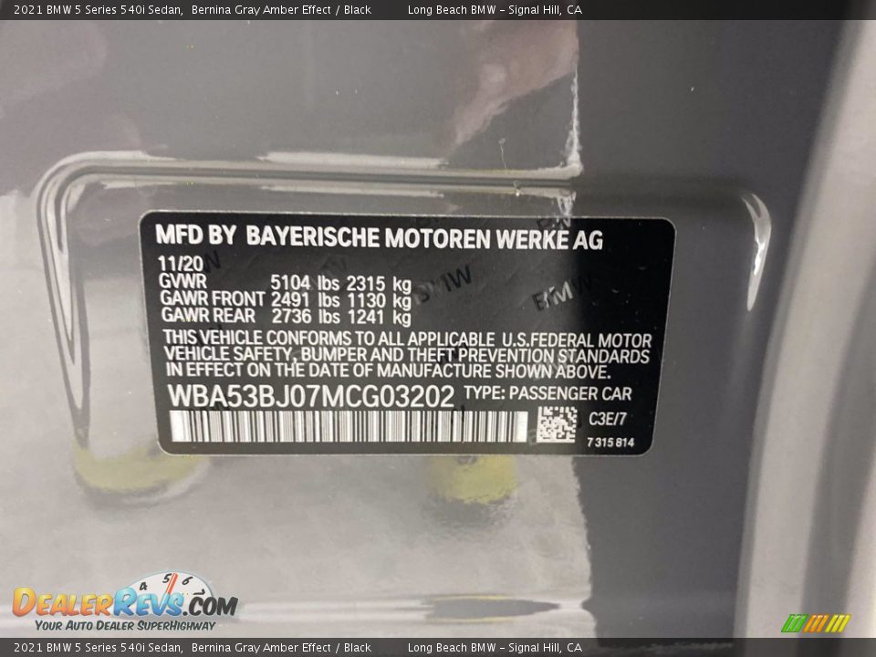 2021 BMW 5 Series 540i Sedan Bernina Gray Amber Effect / Black Photo #25