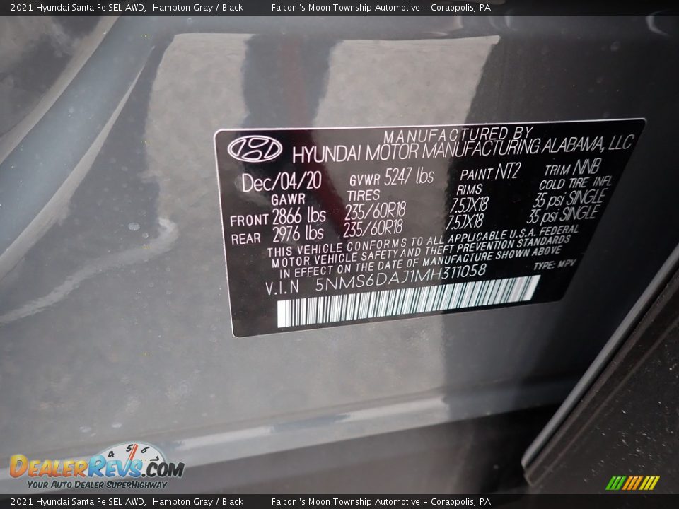 2021 Hyundai Santa Fe SEL AWD Hampton Gray / Black Photo #12