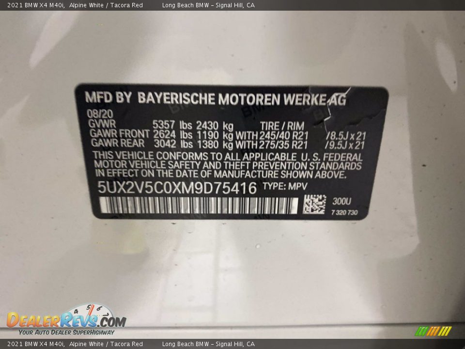 2021 BMW X4 M40i Alpine White / Tacora Red Photo #31