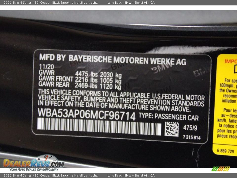 2021 BMW 4 Series 430i Coupe Black Sapphire Metallic / Mocha Photo #25