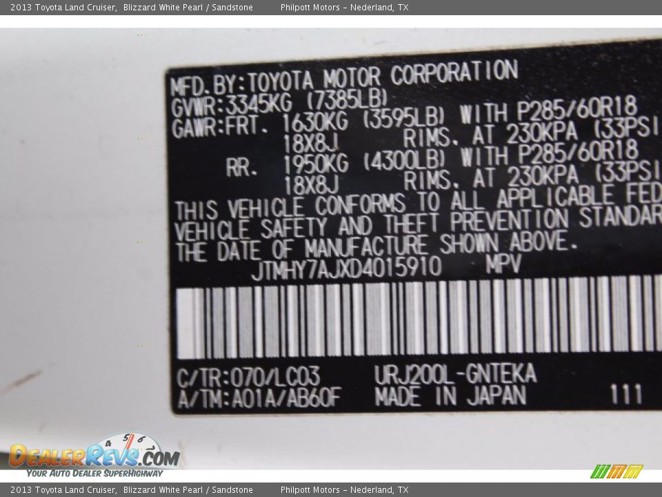 2013 Toyota Land Cruiser Blizzard White Pearl / Sandstone Photo #30