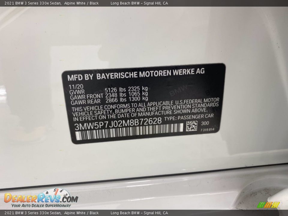 2021 BMW 3 Series 330e Sedan Alpine White / Black Photo #18