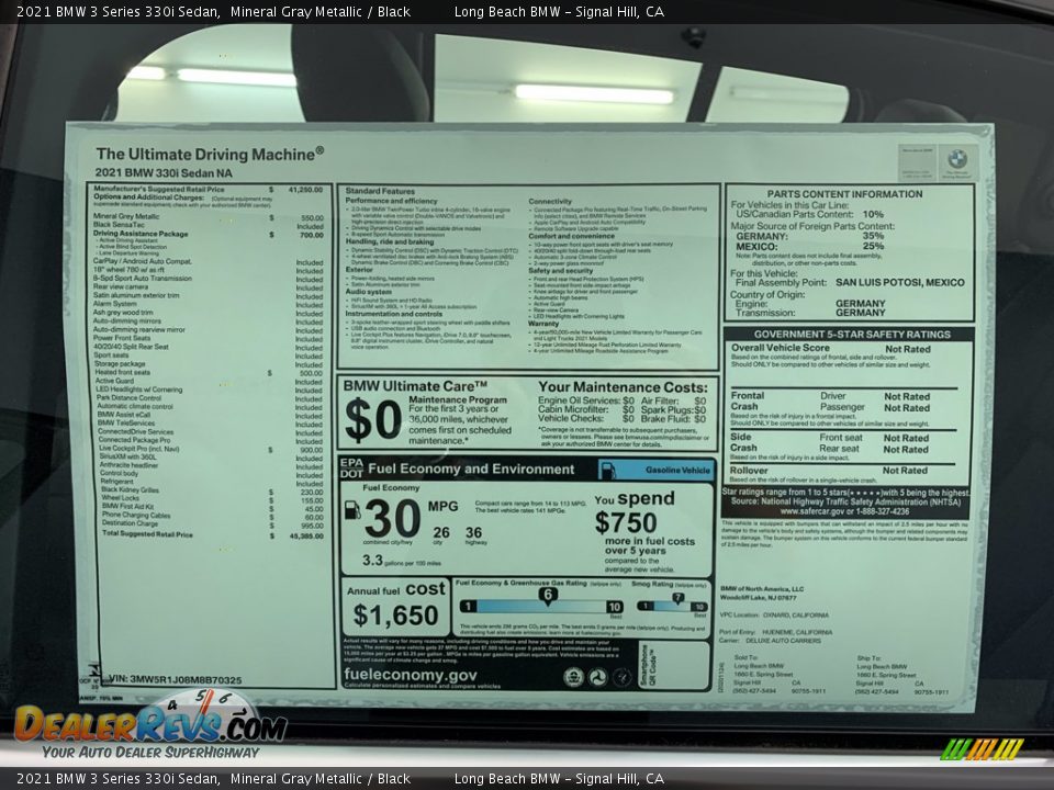 2021 BMW 3 Series 330i Sedan Window Sticker Photo #23