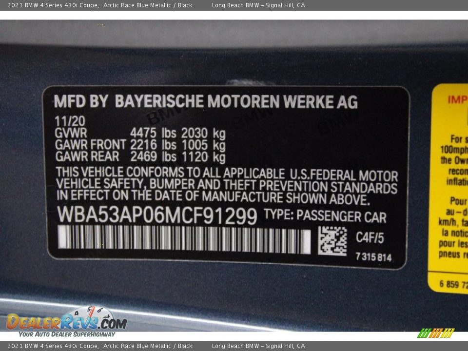 2021 BMW 4 Series 430i Coupe Arctic Race Blue Metallic / Black Photo #25