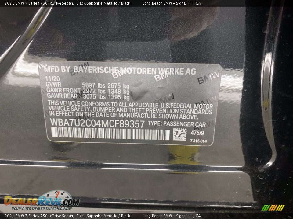 2021 BMW 7 Series 750i xDrive Sedan Black Sapphire Metallic / Black Photo #25