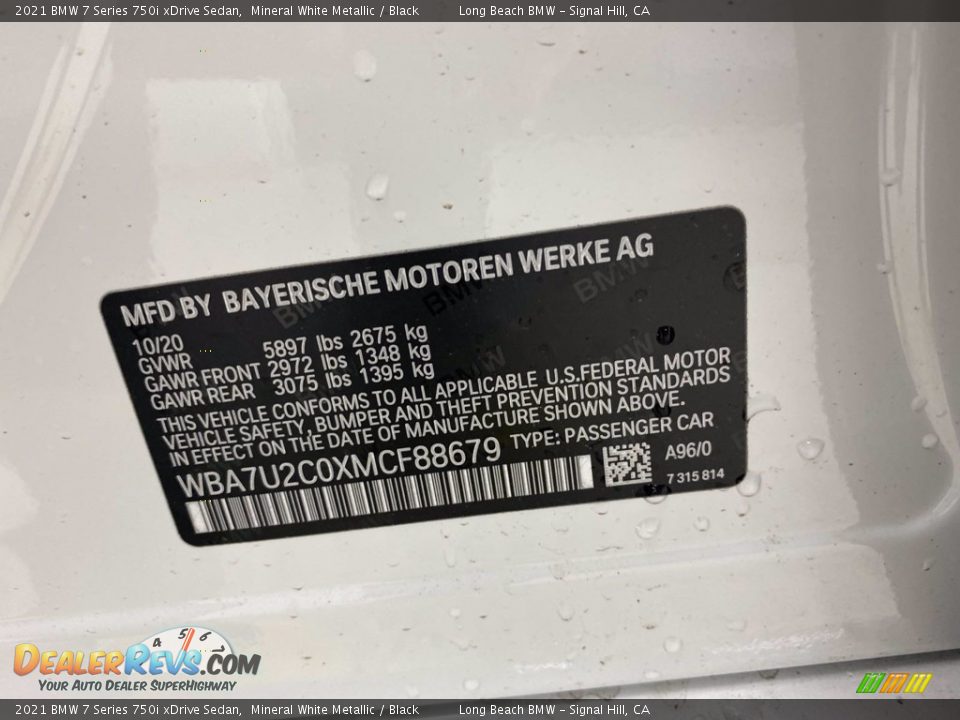 2021 BMW 7 Series 750i xDrive Sedan Mineral White Metallic / Black Photo #32