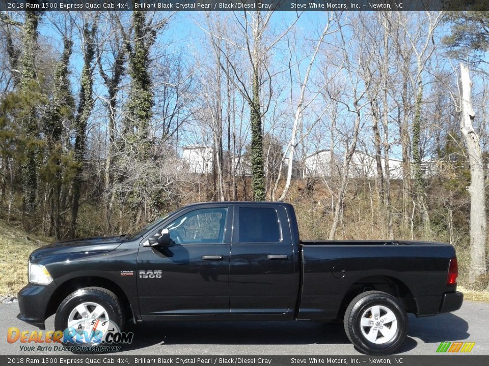 2018 Ram 1500 Express Quad Cab 4x4 Brilliant Black Crystal Pearl / Black/Diesel Gray Photo #1