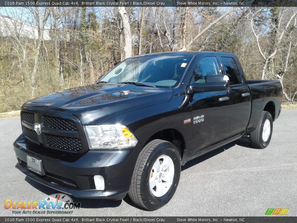 2018 Ram 1500 Express Quad Cab 4x4 Brilliant Black Crystal Pearl / Black/Diesel Gray Photo #2