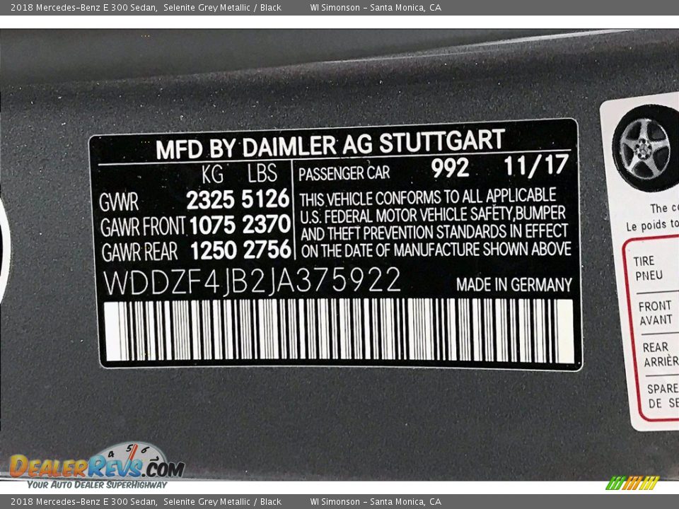 2018 Mercedes-Benz E 300 Sedan Selenite Grey Metallic / Black Photo #33