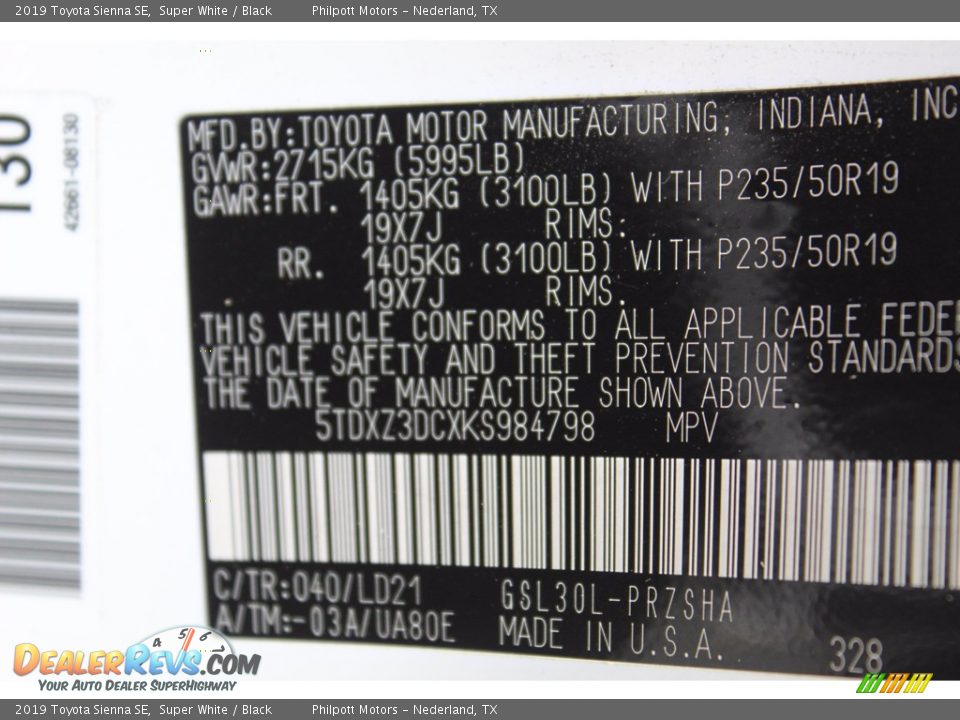 2019 Toyota Sienna SE Super White / Black Photo #27