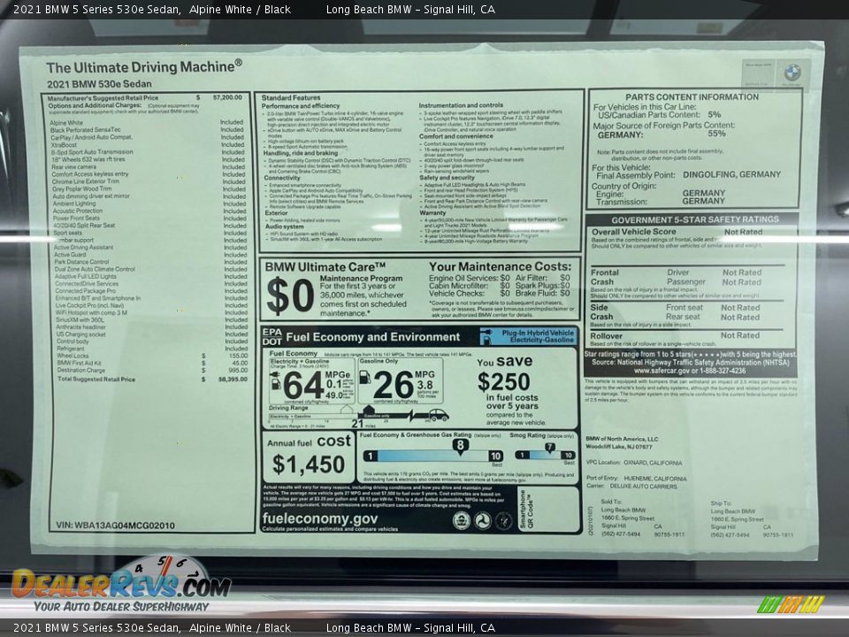 2021 BMW 5 Series 530e Sedan Alpine White / Black Photo #11