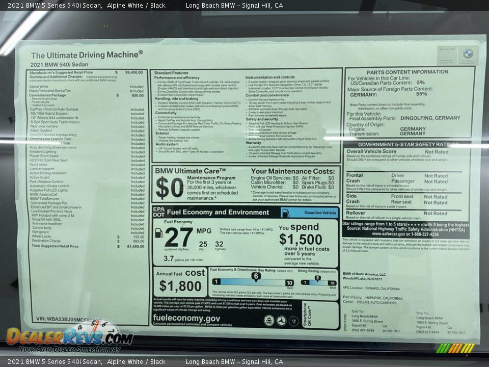 2021 BMW 5 Series 540i Sedan Alpine White / Black Photo #10