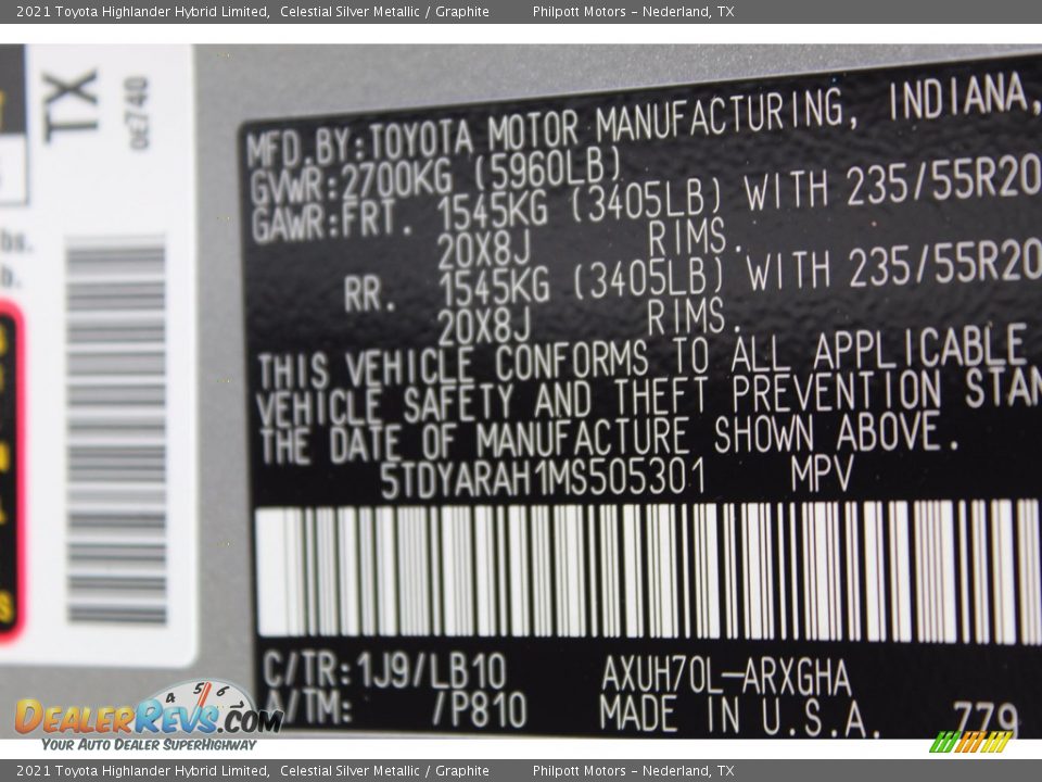 2021 Toyota Highlander Hybrid Limited Celestial Silver Metallic / Graphite Photo #25