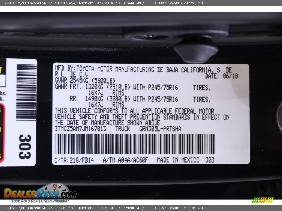 2018 Toyota Tacoma SR Double Cab 4x4 Midnight Black Metallic / Cement Gray Photo #19