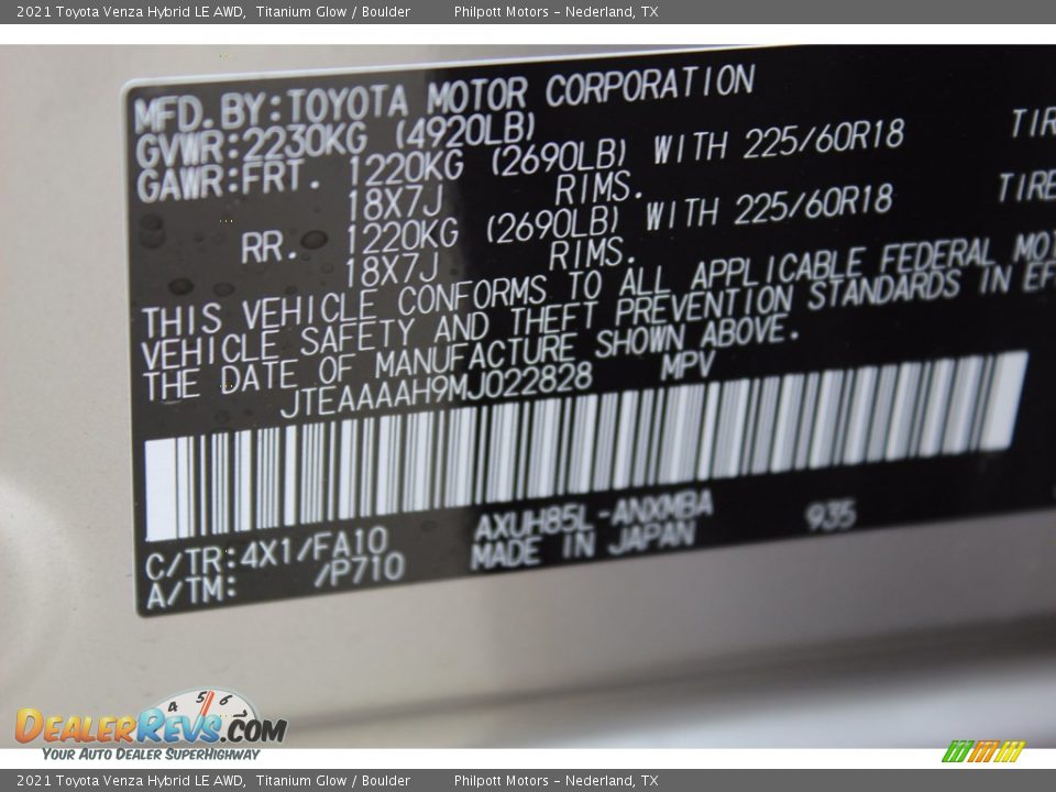 2021 Toyota Venza Hybrid LE AWD Titanium Glow / Boulder Photo #25