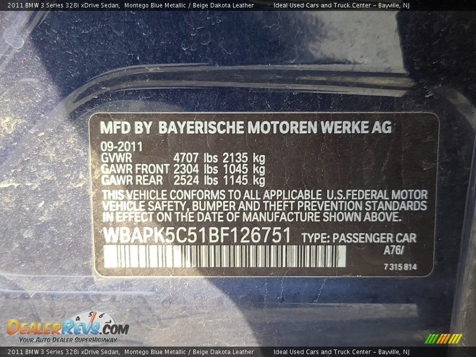 2011 BMW 3 Series 328i xDrive Sedan Montego Blue Metallic / Beige Dakota Leather Photo #26