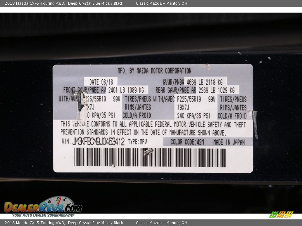 2018 Mazda CX-5 Touring AWD Deep Crystal Blue Mica / Black Photo #22