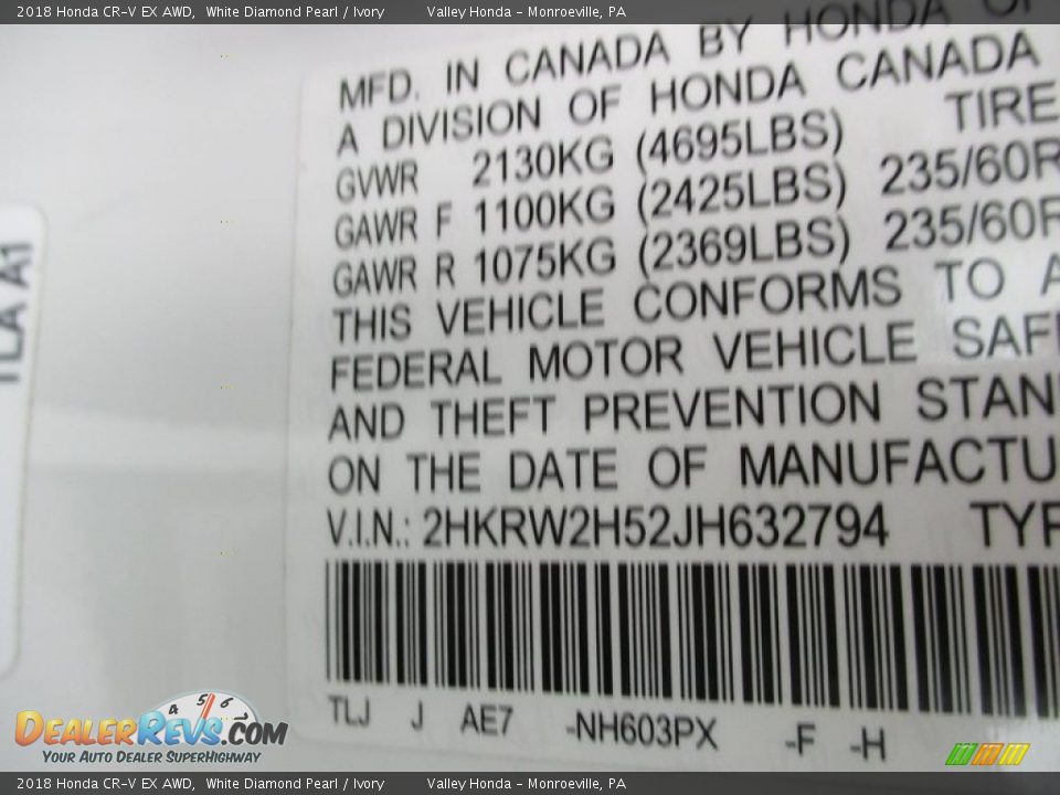 2018 Honda CR-V EX AWD White Diamond Pearl / Ivory Photo #19