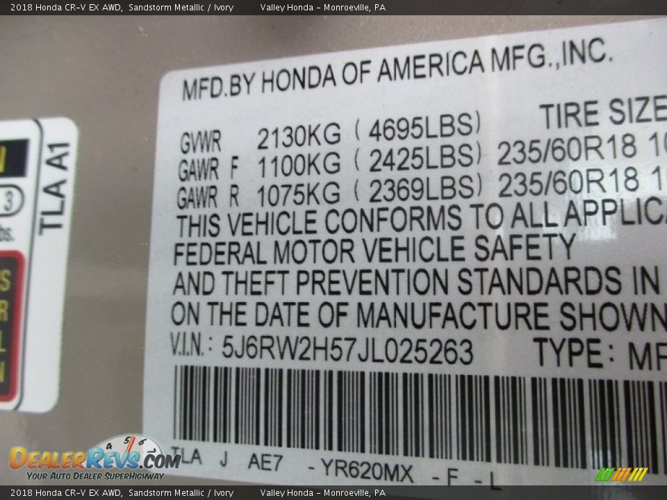 2018 Honda CR-V EX AWD Sandstorm Metallic / Ivory Photo #19